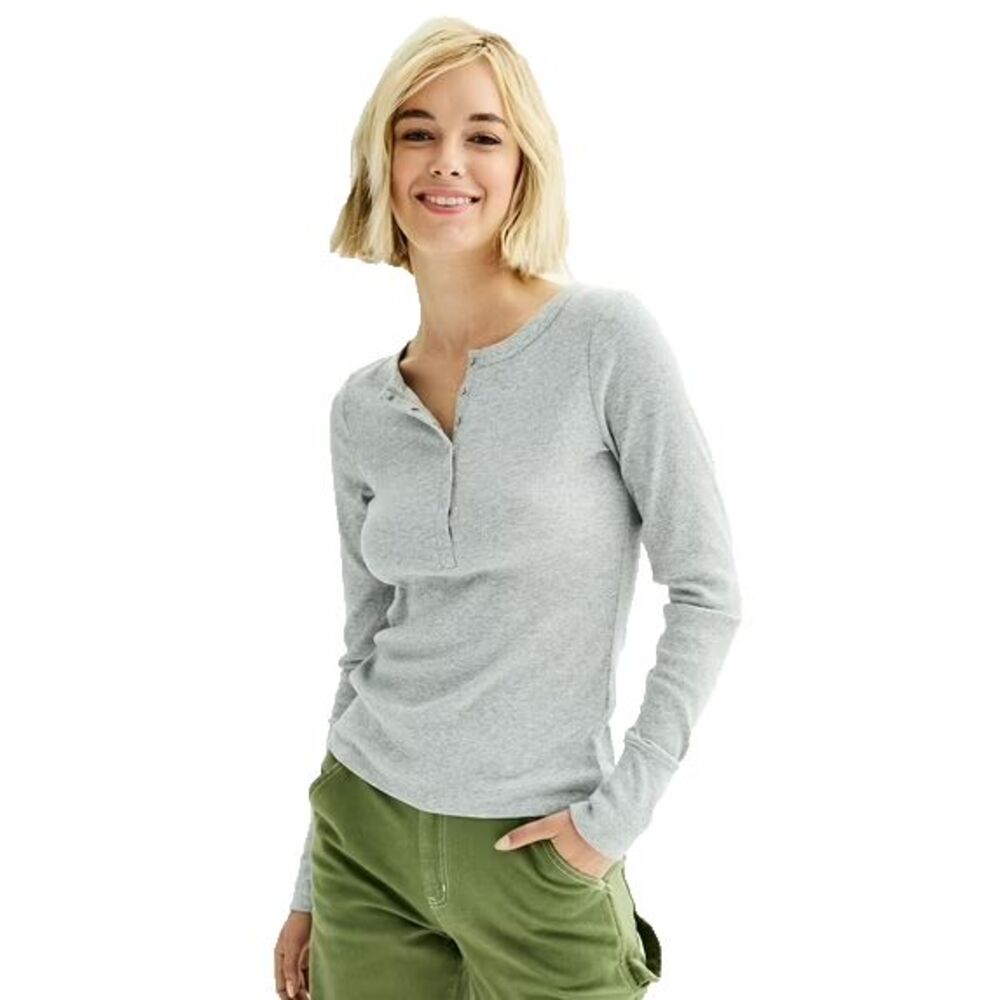 SO® Slim Fit Long Sleeve Henley Top Color: Gray Fox Heather Sz XL Junior  NWT